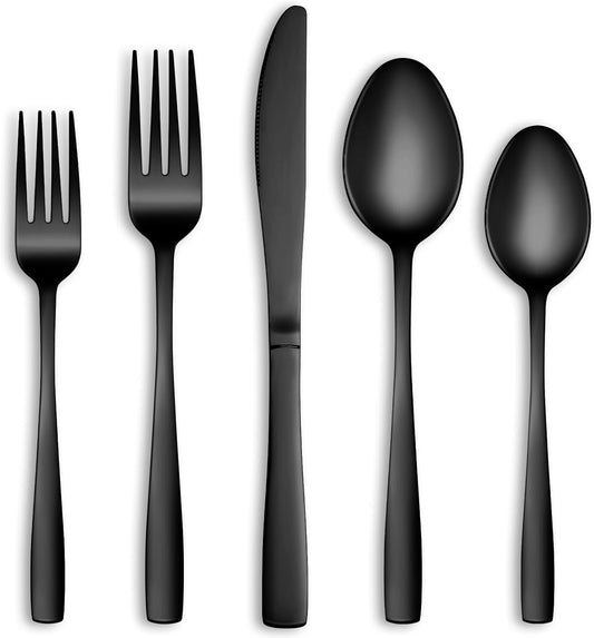 30 Pcs Black Silverware Set, Stainless Steel Flatware Set Service for 6, Mirror Polished Cutlery Utensil Set, Durable Home Kitchen Eating Tableware Set, Include Fork Knife Spoon Set, Dishwasher Safe