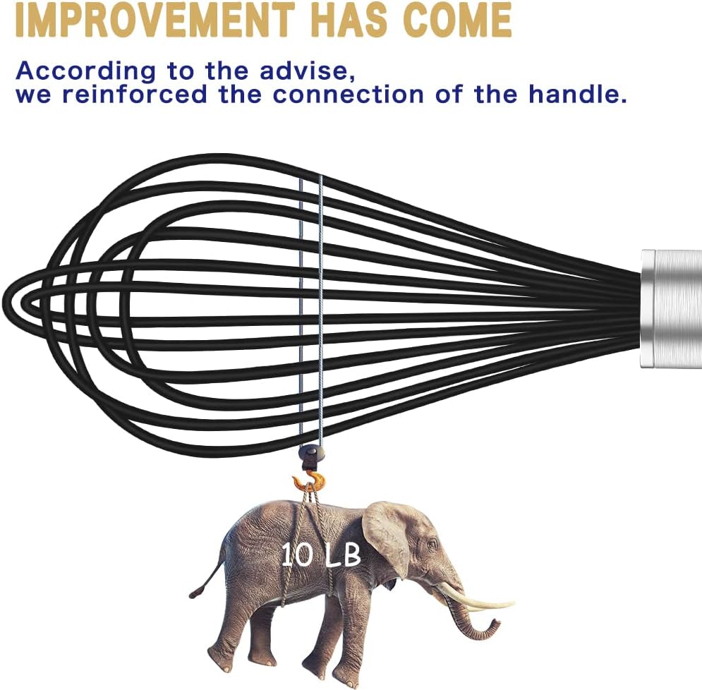 Silicone Whisk,3 pack Professional whisks for cooking non scratch,Stainless Steel & Silicone wisk,plastic rubber whisk for nonstick cookware,small silicone whisk set,black