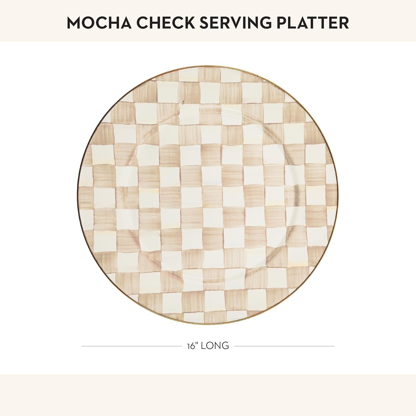MACKENZIE-CHILDS Enamel Serving Platter, Decorative Serving Platter for Food, 16 Inches, Brown-and-White Mocha Check