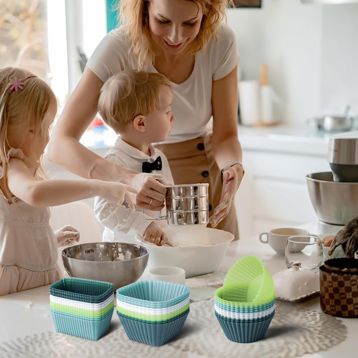 Silicone Muffin Cups Baking Cupcake Liners Square Non-stick Cake Molds Bento Lunch Box Dividers