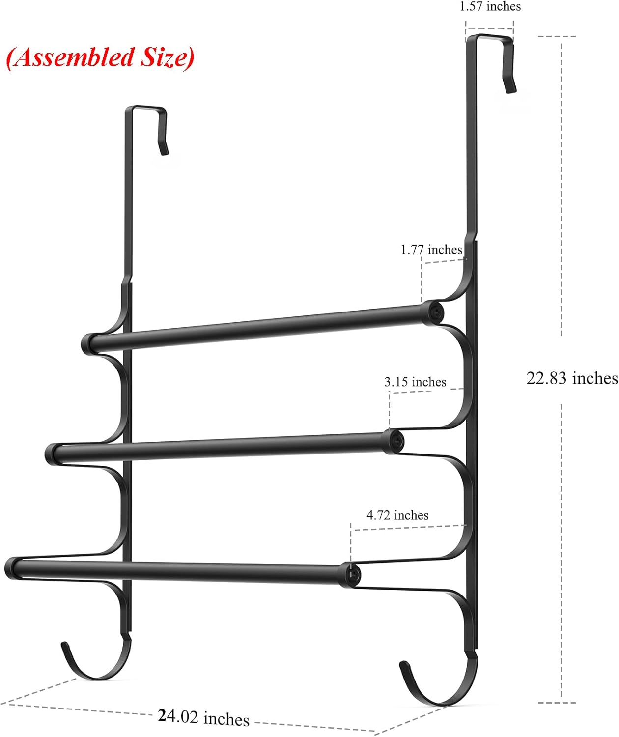 Over The Door Towel Rack, Triple Towel Storage Holder with Hooks, 24.02 Inches Towel Bar Hanger Towel Racks for Bathroom (Black)