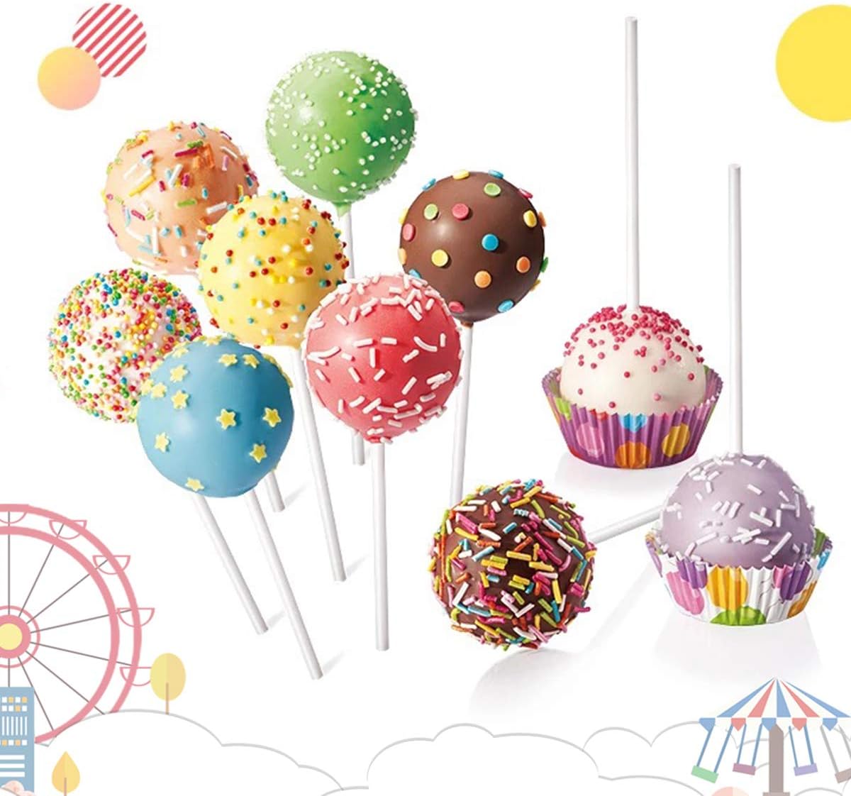 20-Cavity Silicone Cake Pop Mold Set With Lollipop Sticks, Treat Bags, Twist Ties - For Cake Pops, Lollipops, Hard Candy, and Chocolate