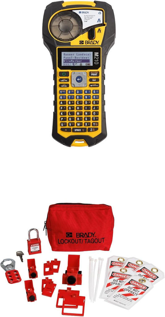 Bundle of Brady M210 Portable Label Printer + Brady Breaker Lockout Tagout Electrical Loto Kit (153669)