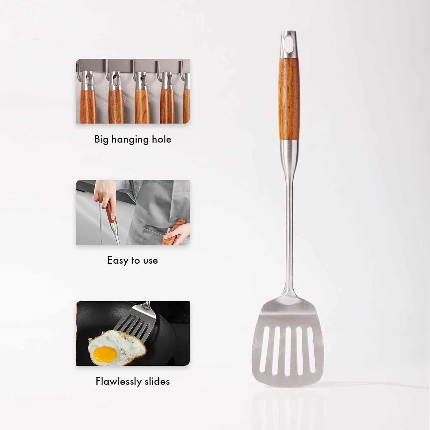 18/10 Stainless Steel Spatulas Set - 15” Long Spatulas for Kitchen, Metal Cooking Utensils - 1 Slotted Spatula + 1 Solid Turner (style B - roosewood handle)