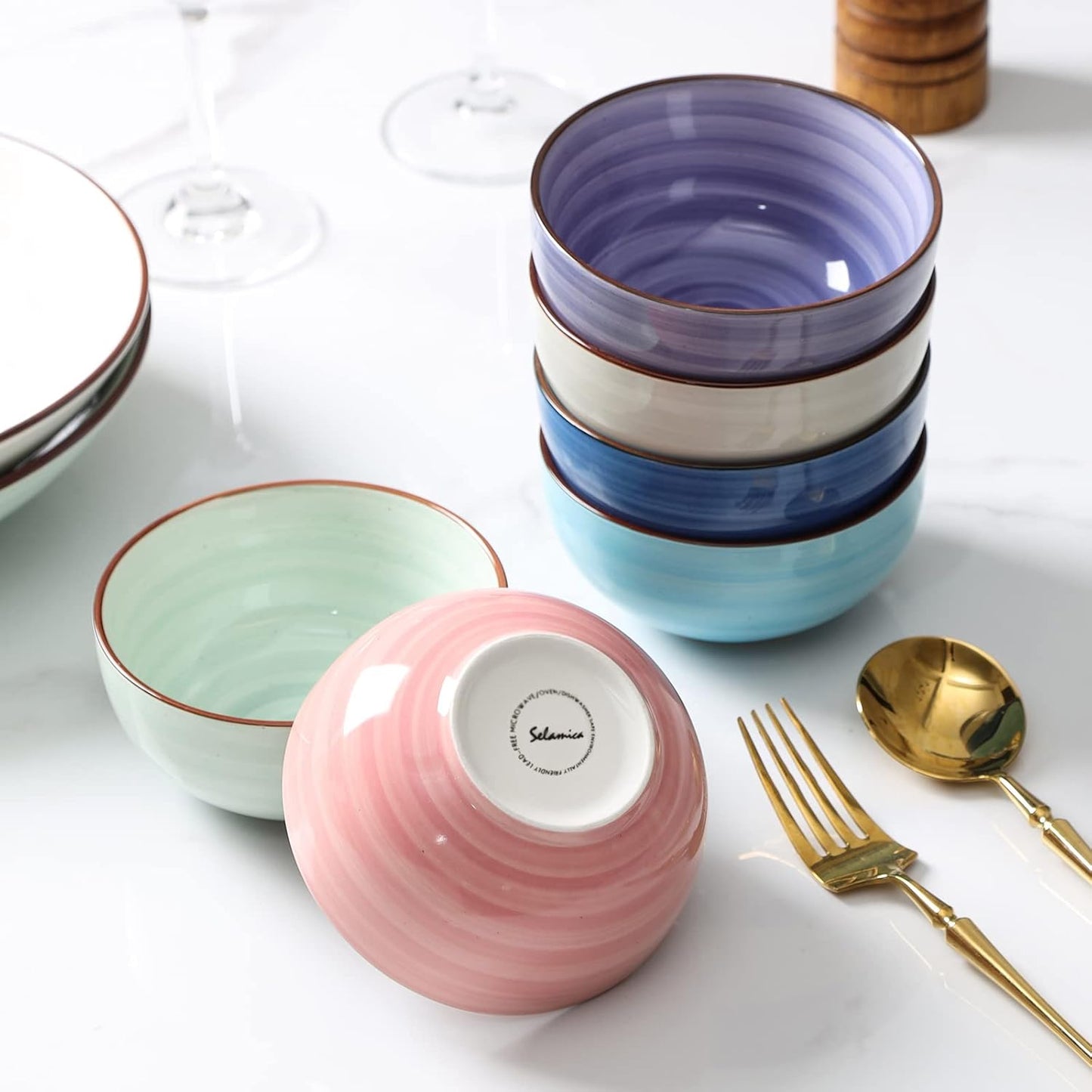 Selamica Ceramic 12 Oz Dessert Bowls Set, Small Cereal Bowls for Kitchen, 4.7 Inch Ice Cream Bowls for Snack Side Dishes Dips, Microwave Dishwasher Safe, Set of 6, Gradient Color