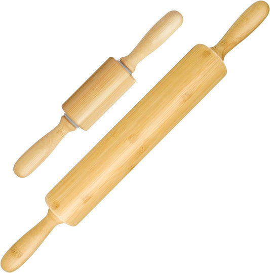 2 Pack（10 inch &17.5 inch） Wooden Rolling Pin for Baking - Long Dough Roller for All Baking Needs