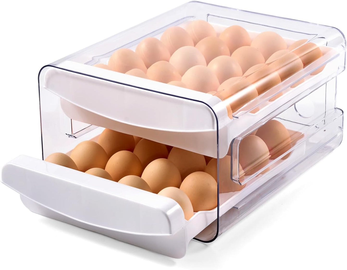 Egg Container Holders Dispenser for Refrigerator 40 Eggs, 2 Tier Clear Stackable Holder Tray with Drawer for Fridge, Storage Container with Handles for Refrigerator, Countertop