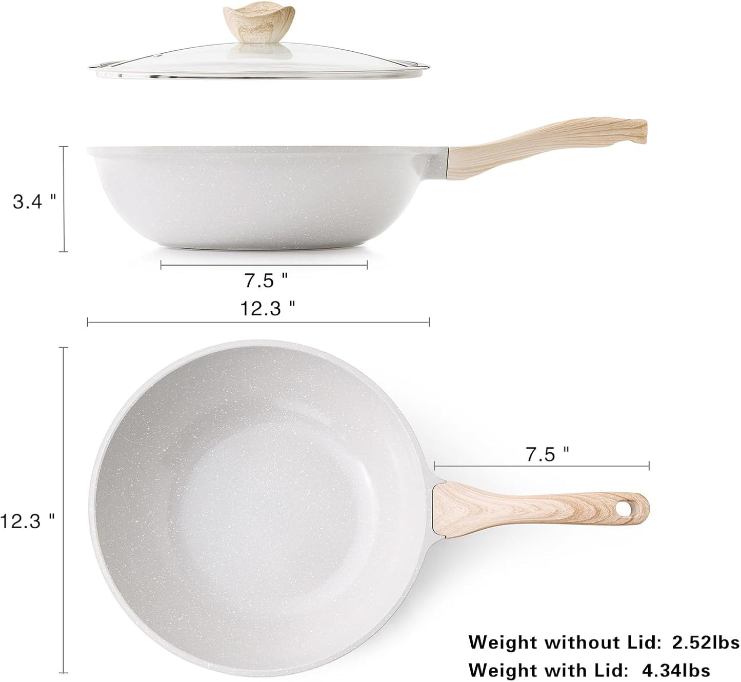 Ceramic Wok Pan, 12 Inch Nonstick Wok with Lid, Healthy Non Toxic Woks & Stir-fry Pans for Cooking, Induction Cookware, PFOA & PFAS Free