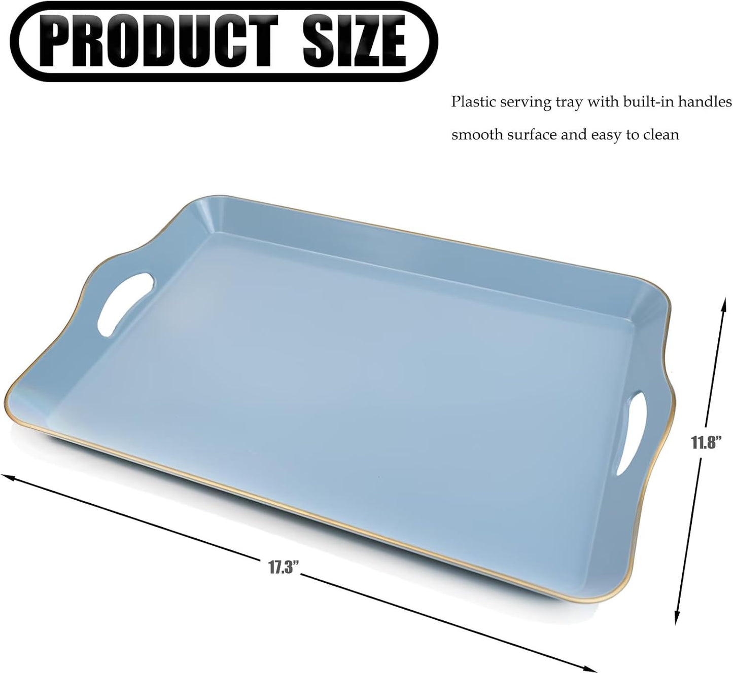 Spsyrine Light Blue Decorative Tray, Elegant Plastic Serving Tray with Handles, Coffee Table Tray for Ottoman, Living Room, Home Decor