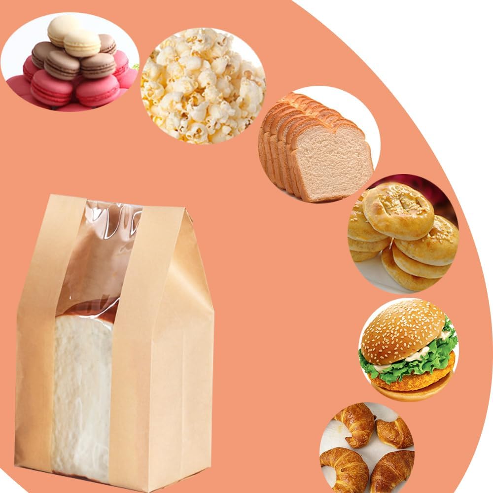 30 Pack Paper Bread Bags 13 x 8.3 x 3.5-inch Bakery Kraft Sourdough Loaf Baked Storage Bags for Homemade Bread Cookie Treat