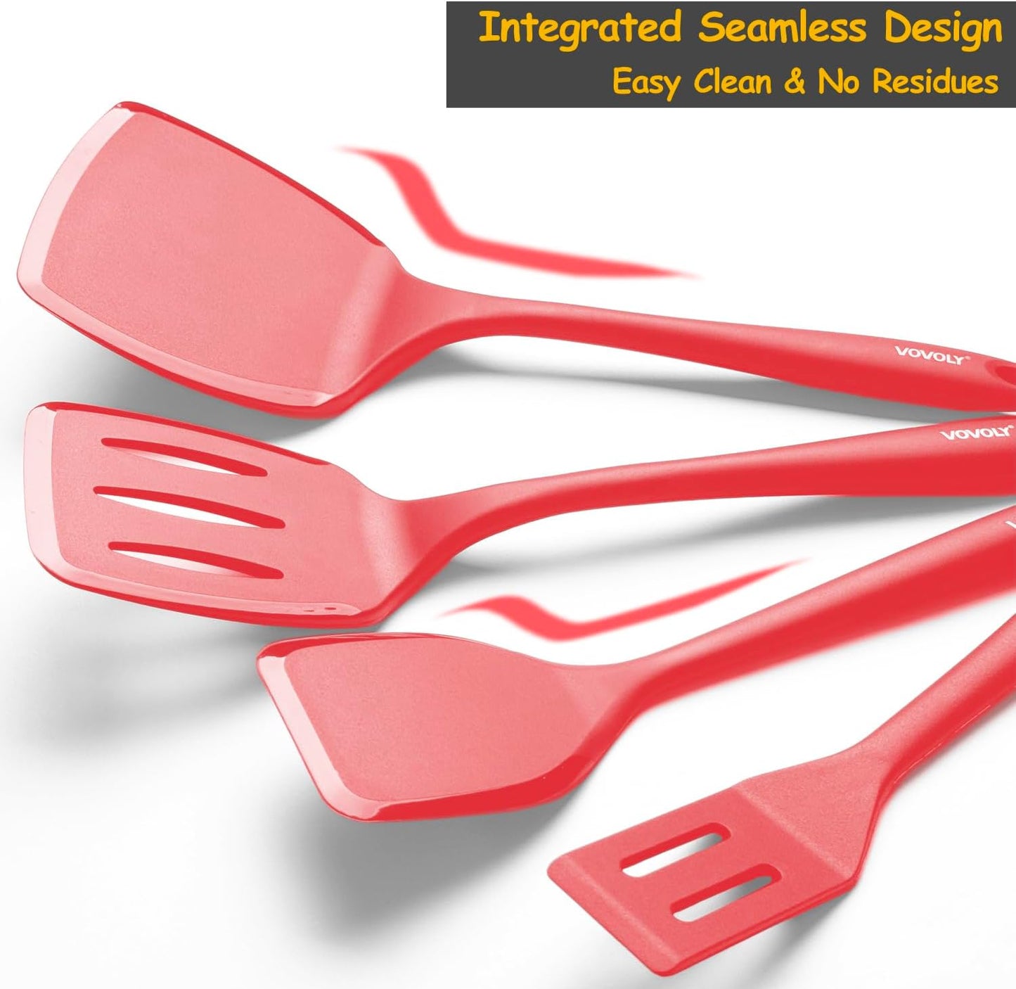 Silicone Spatula Set, 600°F Heat Resistant Silicone Spatula Turner Flipper for Cooking, Non Stick and Non Scratch Kitchen Utensils for Eggs & Pancakes, 4 Pack, Red