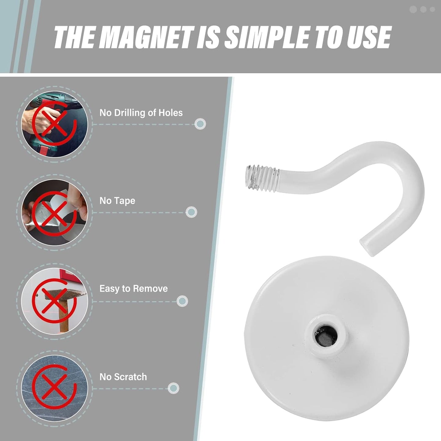 Neosmuk Magnetic Hooks Heavy Duty,Strong Magnet with Hook for Fridge, Super Neodymium Extra Strength Industrial Hooks for Hanging, Magnetic Hanger for Toolbox, Cruise, Grill(White,10 Pack)