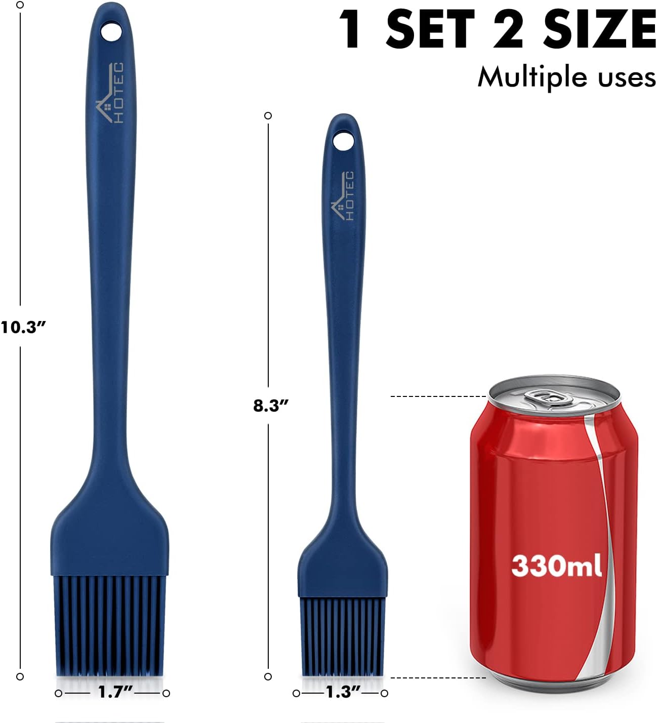 HOTEC 2 pieces Set Basting Brushes Silicone Heat Resistant Pastry Brushes Spread Oil Butter Sauce Marinades for BBQ Grill Barbecue Baking Kitchen Cooking BPA Free Dishwasher Safe (Classic Blue)