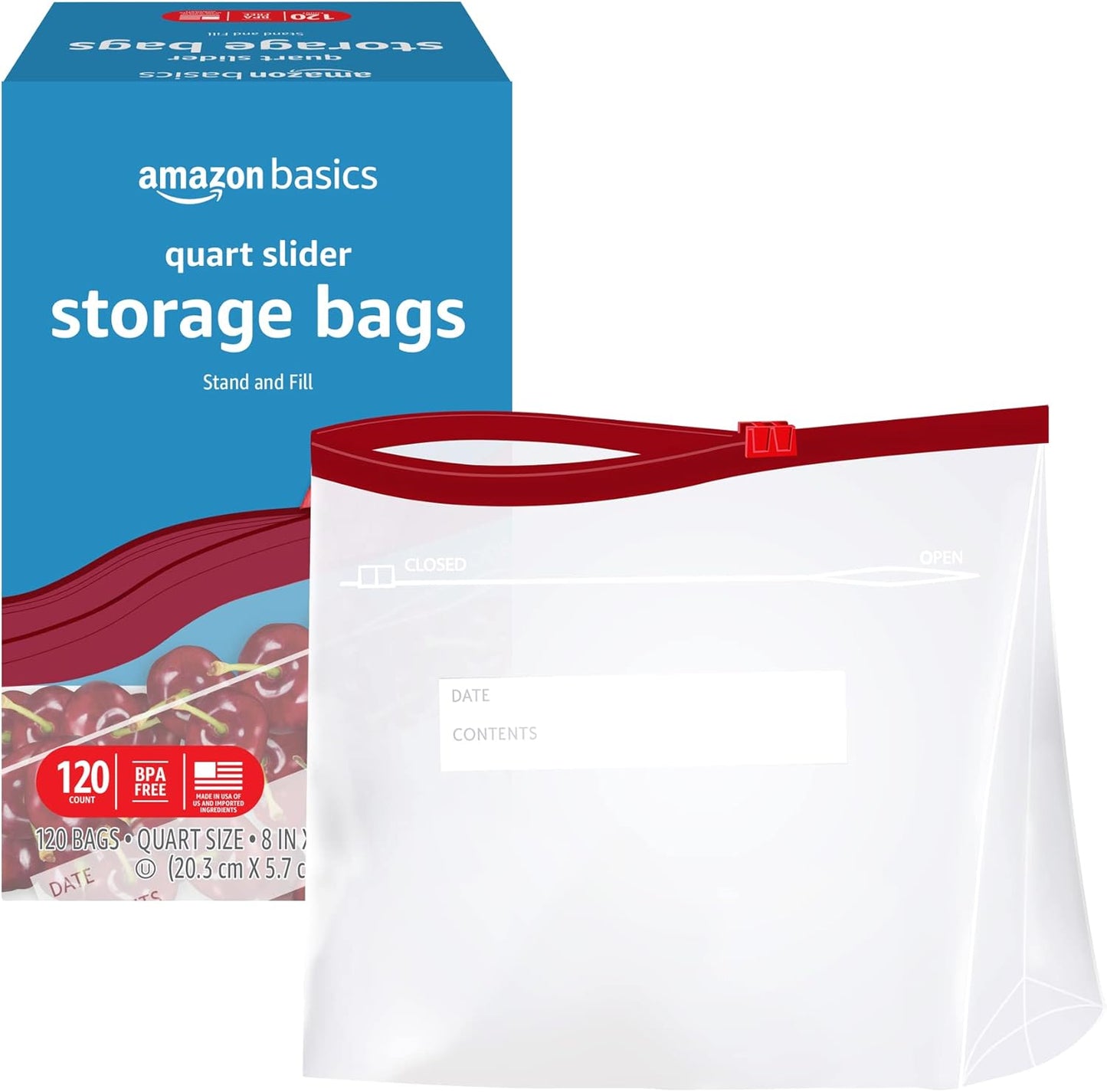 Amazon Basics Slider Quart Food Storage Bags, 120 Count (Previously Solimo) (Pack of 2)