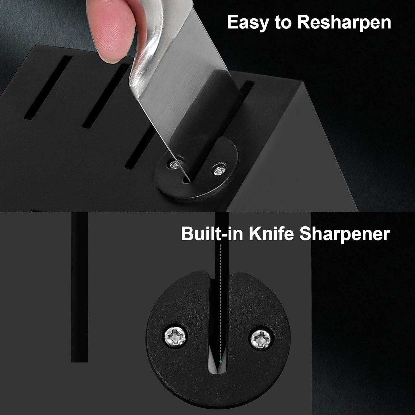 Kuisine Sharp Knife Set,One-piece Molding,Sharper Blade Ergonomic Non-slip Steel Handle,Block Knife Set Chef Knife Set with Built-in Sharpener(Black,15PCS)