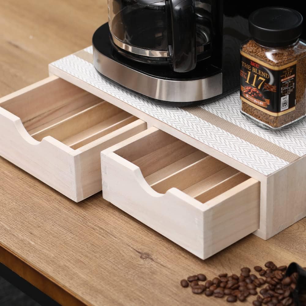 Kitchen Storage Organizer with 2 Drawers for Coffee Brew K Cup/Coffee Pod Holder - Office Organization Drawer for Desk, Multi-Purpose Mini Wood Cabinet Countertop Stand Shelf CF1D2C White