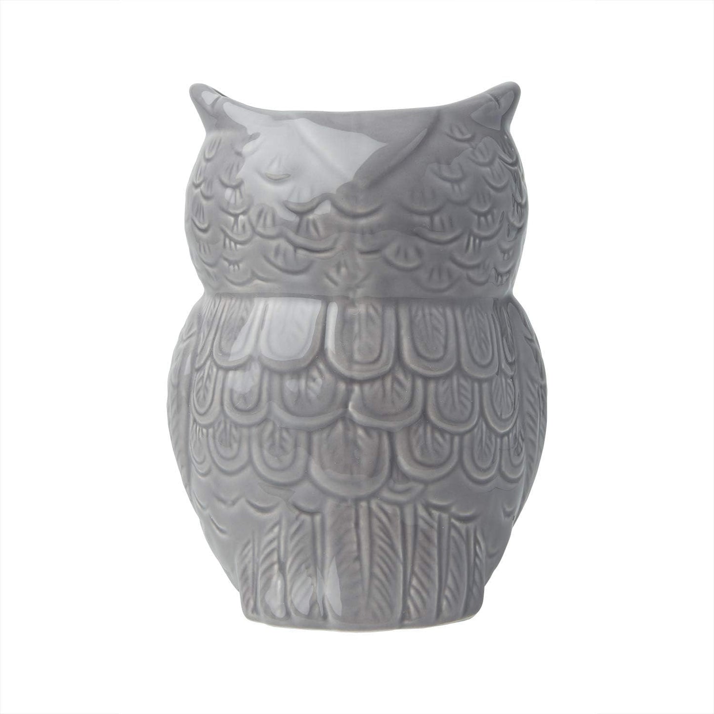 Owl Utensil Holder Decorative Ceramic Cookware Crock & Organizer, in Lovely Grey Color - Utensil Caddy and Perfect Kitchen Ceramic Decor Gift - 5" L x 7" H x 4" W