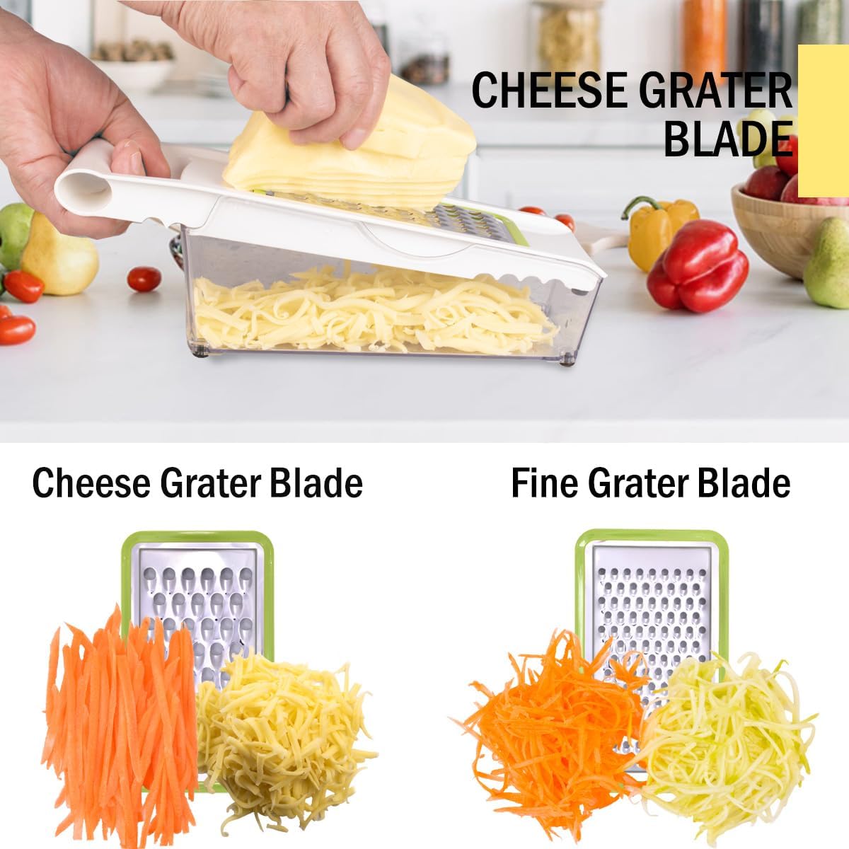 Cheese Grater with Container,5 In 1 Mandoline Slicer for Kitchen,Multi Purpose Vegetable Slicer, Easy to Clean Vegetable Chopper,Cheese Shredder,Julienne Slicer and Peeler