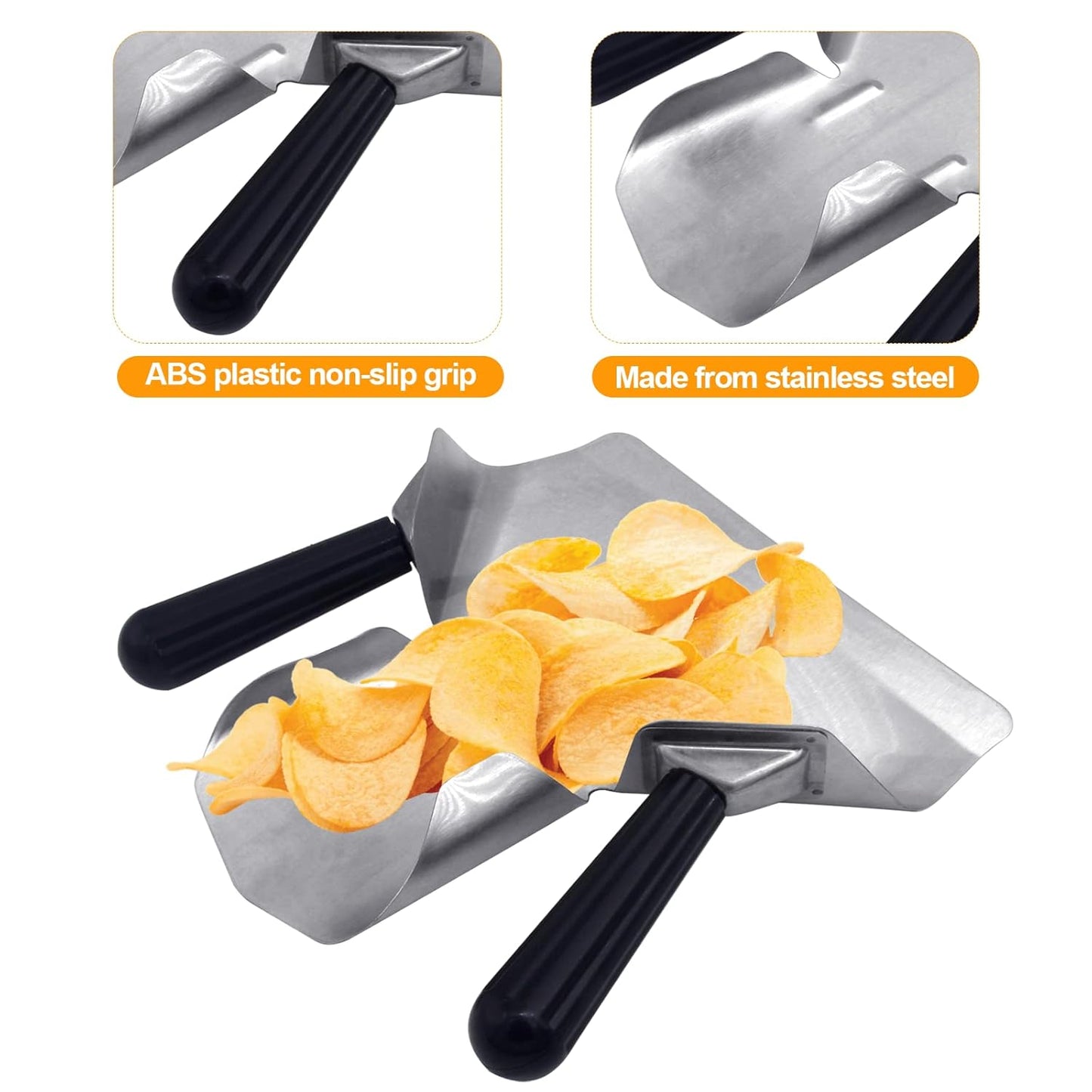 Double Handle Stainless Steel Popcorn & French Fry Scoop for Snacks, Desserts & Ice Cream