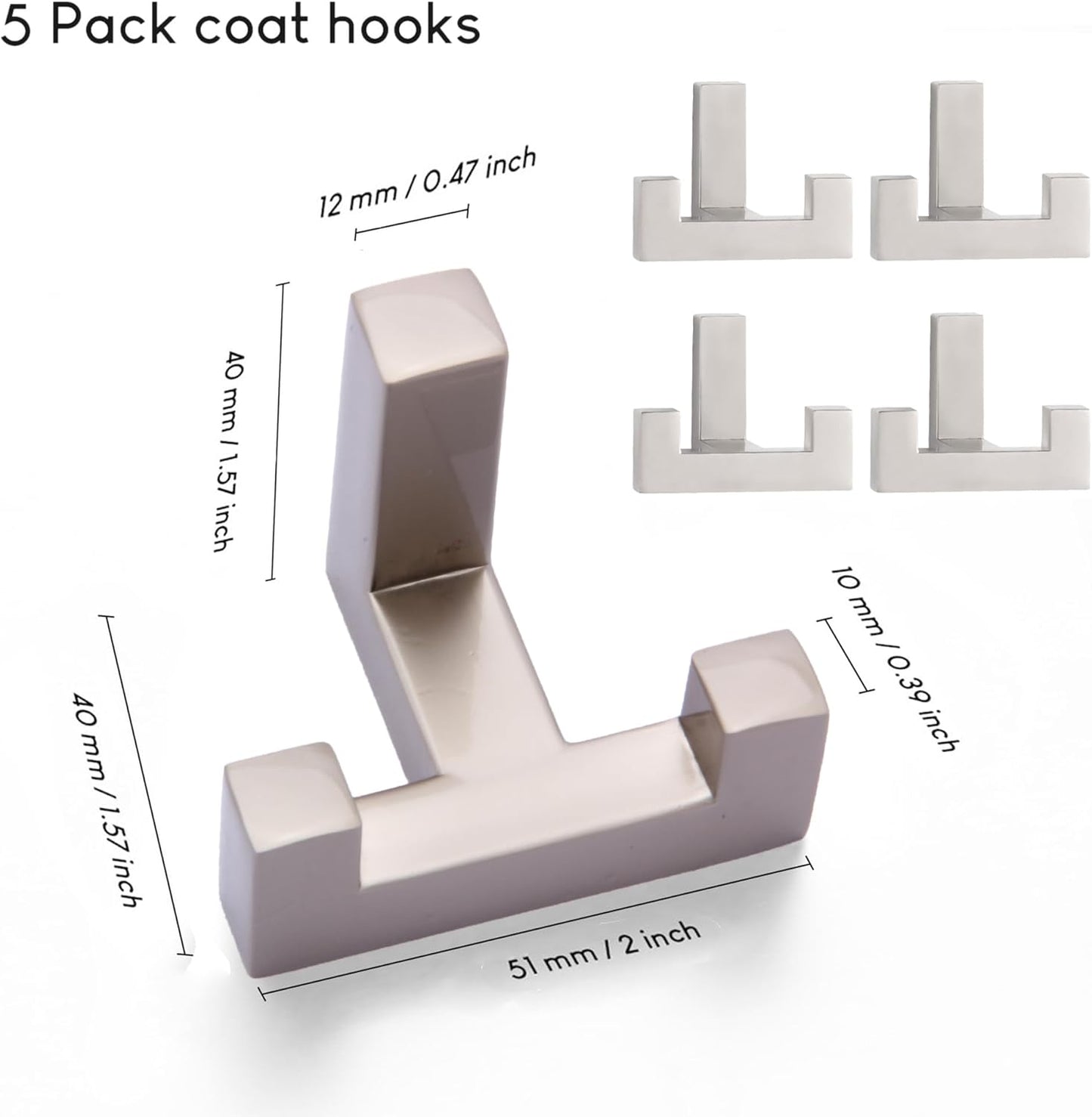 5 Pack Heavy Duty Coat Hook Wall Mount with Screw Retro Double Coat Hook Utility Hook for Coats, Scarves, Bags, Towels, Keys, Hats, Mugs (Dark Sliver)