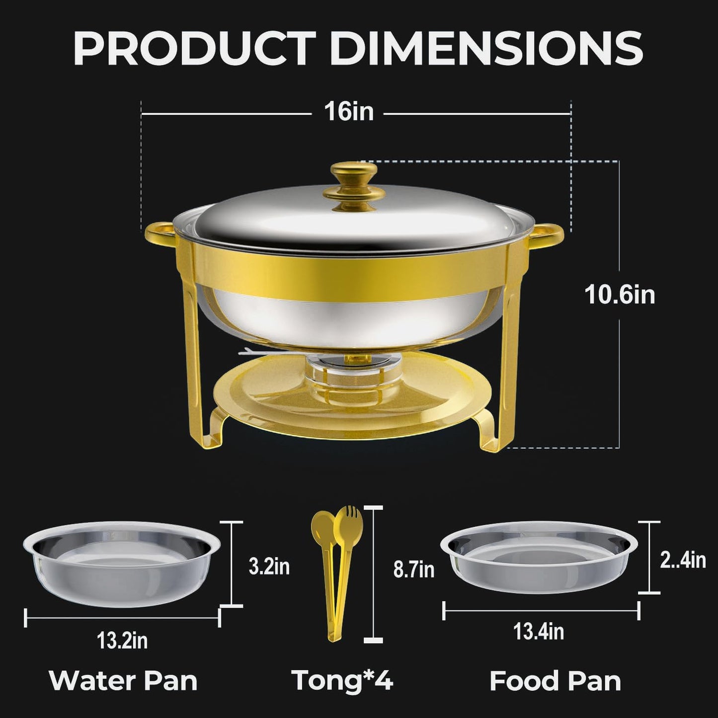 Chafing Dishes Buffet Set 4 Pack 6QT, Stainless Steel Food Warmers for Catering, Parties & Events, Gold and Silver Colors Chafing Dish Buffet Set