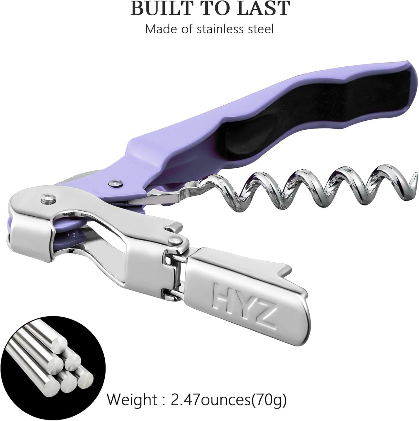 HYZ 2-Pack Wine Opener Waiter Corkscrew, Professional Wine Key for Servers, Bartender with Foil Cutter, Manual Wine Bottle Opener Double Hinged (Lavender)