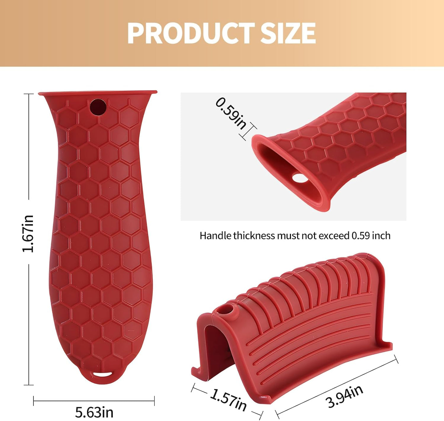 Cast Iron Skillet Handle Covers - 3 Pack Heat Resistant Silicone Pan Handle Sleeve, Non-Slip Pot Handle Covers Potholder for Cast Iron Skillet Pan (Red)