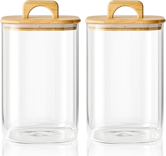 Sweejar 4 qt Large Jars with Bamboo Lids, 1 Gallon Glass Candy Jar with Lid, Sugar/Flour Storage Containers, 128 oz Big Glass Canisters with Airtight Lid, 2 Pack