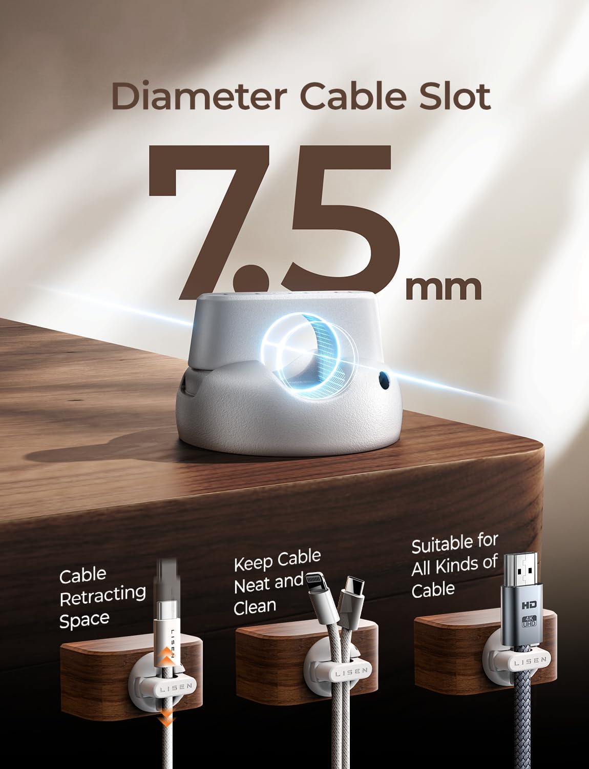 8 Pack Magnetic Cable Clips Organizer, LISEN Cord Holder for Nightstand [Smooth Adjustable] Adhesive Organizer for Cords Under Desk for Home Office Desk Car Wall Desktop Nightstand-White