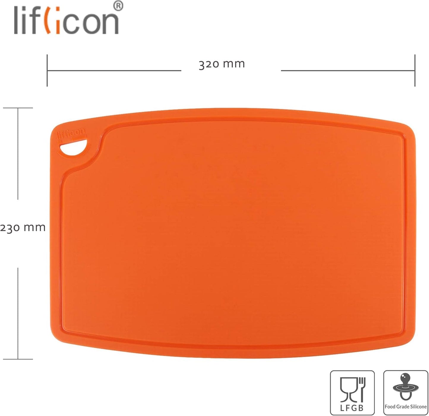 Thick Silicone Cutting Board 12.6'' x 9.1'' Juice Grooves Easy Grip Handle Dishwasher Safe-Orange