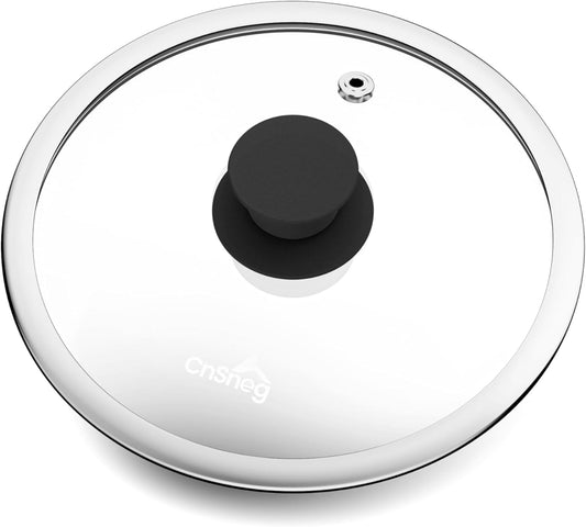 8 Inch Pan Lid For Pots Pans and Skillets, Cast Iron Skillet Lid, Tempered Glass Pan Lids, Replacement Pan Cover for Frying, Wok, Crock Pot Lid with Wide Stainless Steel Rim, Cooking Pot Covers