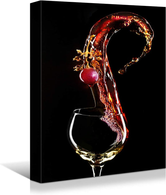 Looife Kitchen Wine Bottle Canvas Wall Art, 12x16 Inch Gallery Wrapped Red Wine with Grape Picture Prints Wall Decor, Modern Art Deco for Dining Room and Bar Wall Decoration