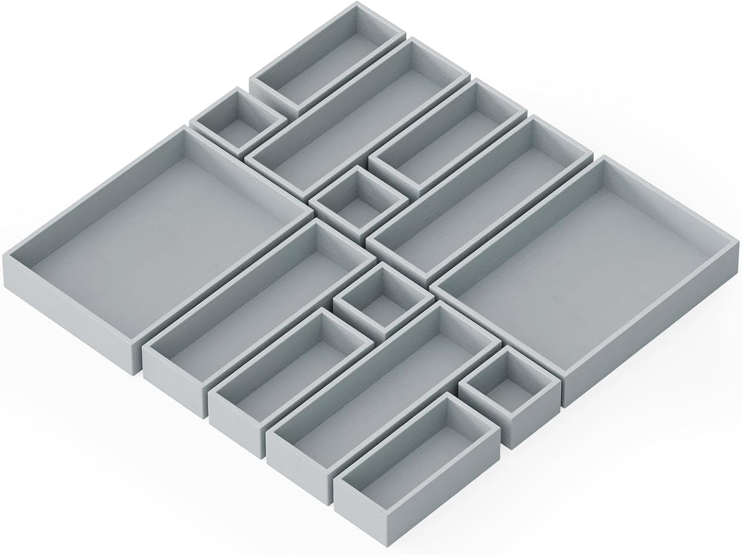 SpaceAid 14-Piece Bamboo Drawer Organizer Storage Boxes Set, Wood Tray Junk Drawer Organizers Multi-Use Divider Bins for Kitchen, Bathroom, Office Desk and Makeup Organization (14 Pack, Gray)