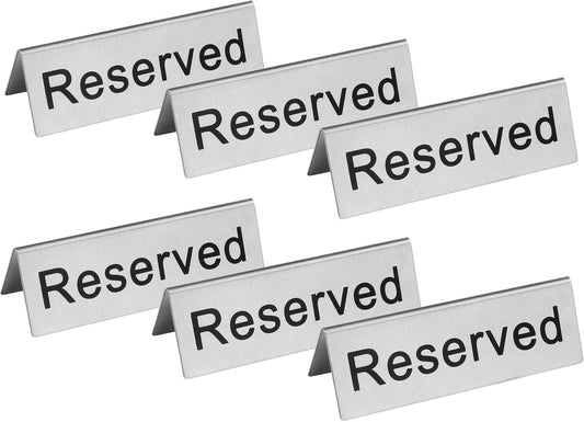 New Star Foodservice Stainless Steel Table Tent Sign (Scoltp-213 (Reserved), 4 x 1.5-Inch (Set of 6))