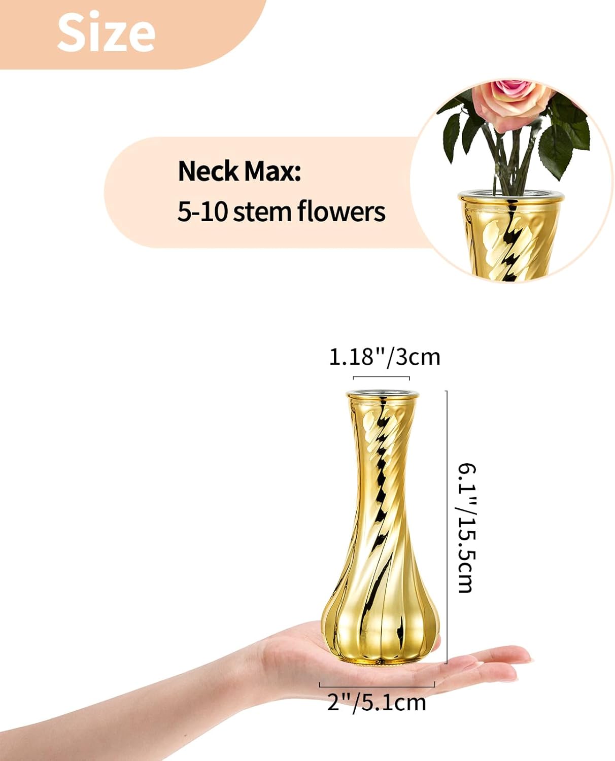 NUPTIO Glass Bud Vase Gold: 6 Pcs Small Flower Vases for Wedding Party Table Centrepiece - Vintage Ribbed Vase for Home Birthday Reception Decorations