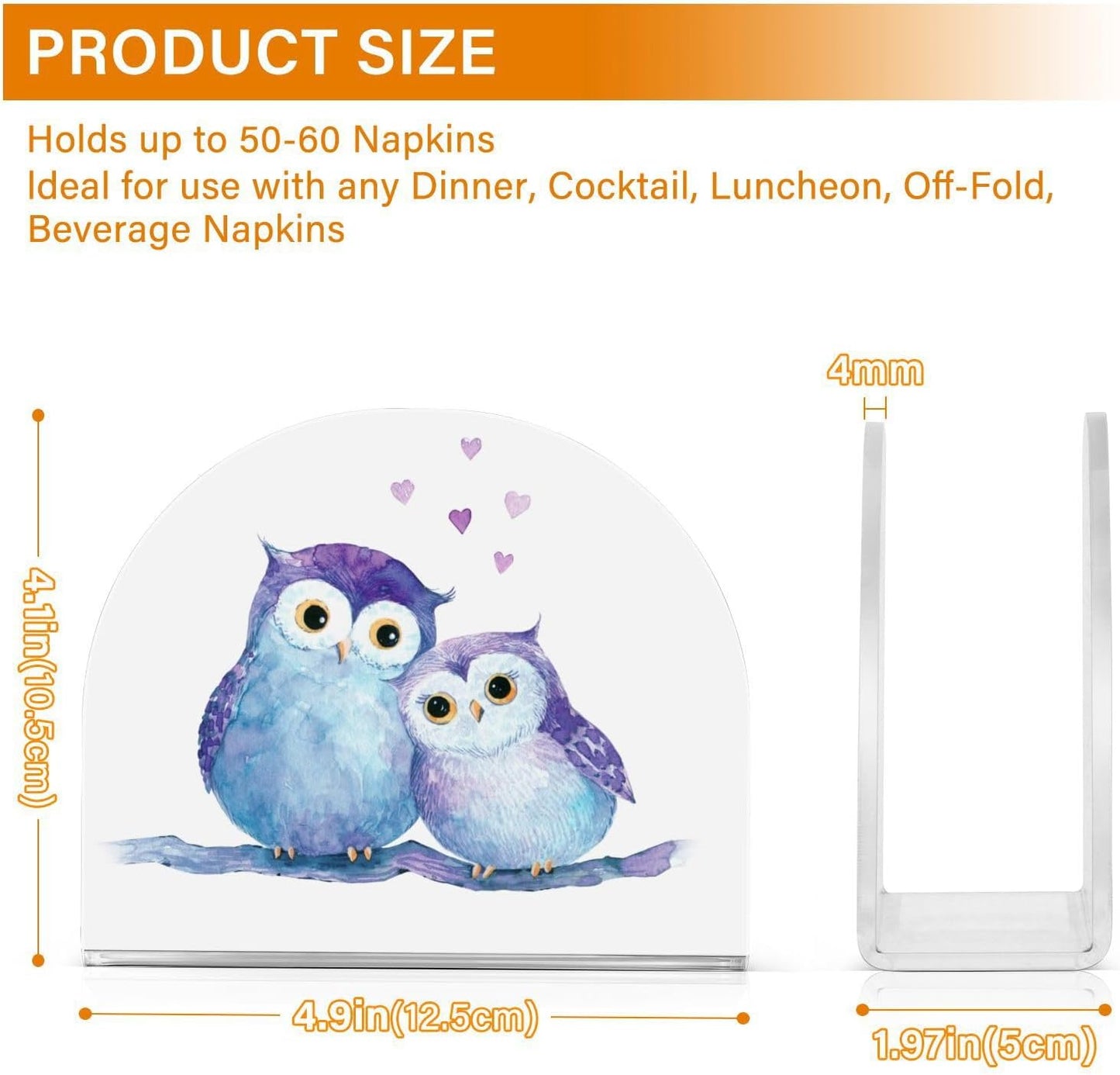Cute Owl Napkin Holder for Table Paper Napkins Holder Acrylic Tissue Dispenser Kitchen Dining Room Bathroom Party Car Decor