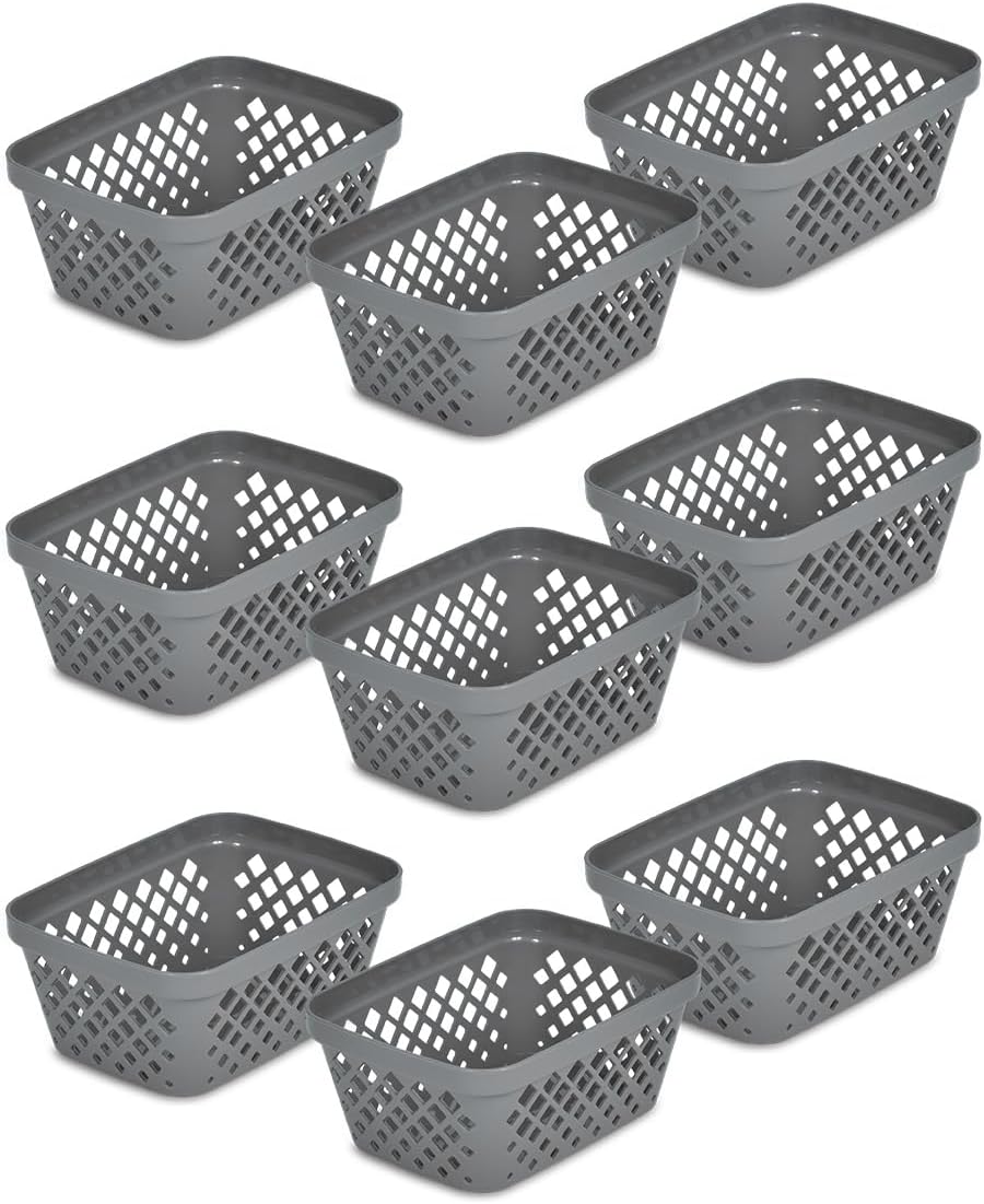 Glad Plastic Storage Basket Set - Multipurpose Drawer Trays, Kitchen Pantry Containers, and Bathroom Bins - 9 Pack Small Organizers, Grey