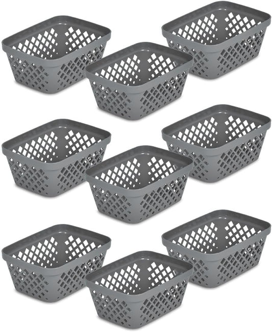 Glad Plastic Storage Basket Set - Multipurpose Drawer Trays, Kitchen Pantry Containers, and Bathroom Bins - 9 Pack Small Organizers, Grey