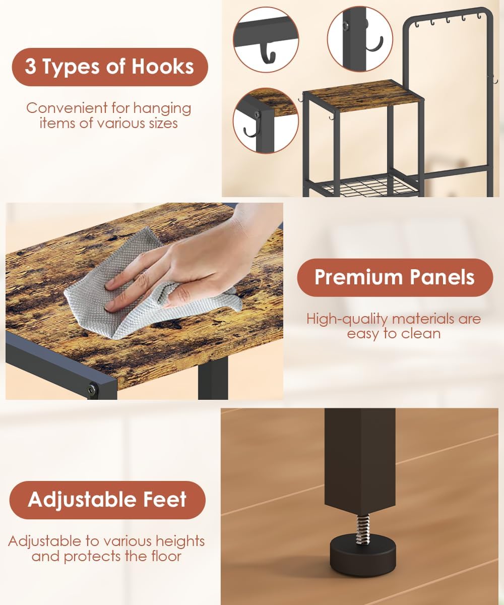 Mocomax 3-Tier Pot and Pan Organizer Rack, Free Standing Cookware Storage Stand, Multifunctional Metal Corner Shelf Holds 50LB, Pan Pot Lid Tower Holder with 8 Hooks for Kitchen Pantry and Home, Black