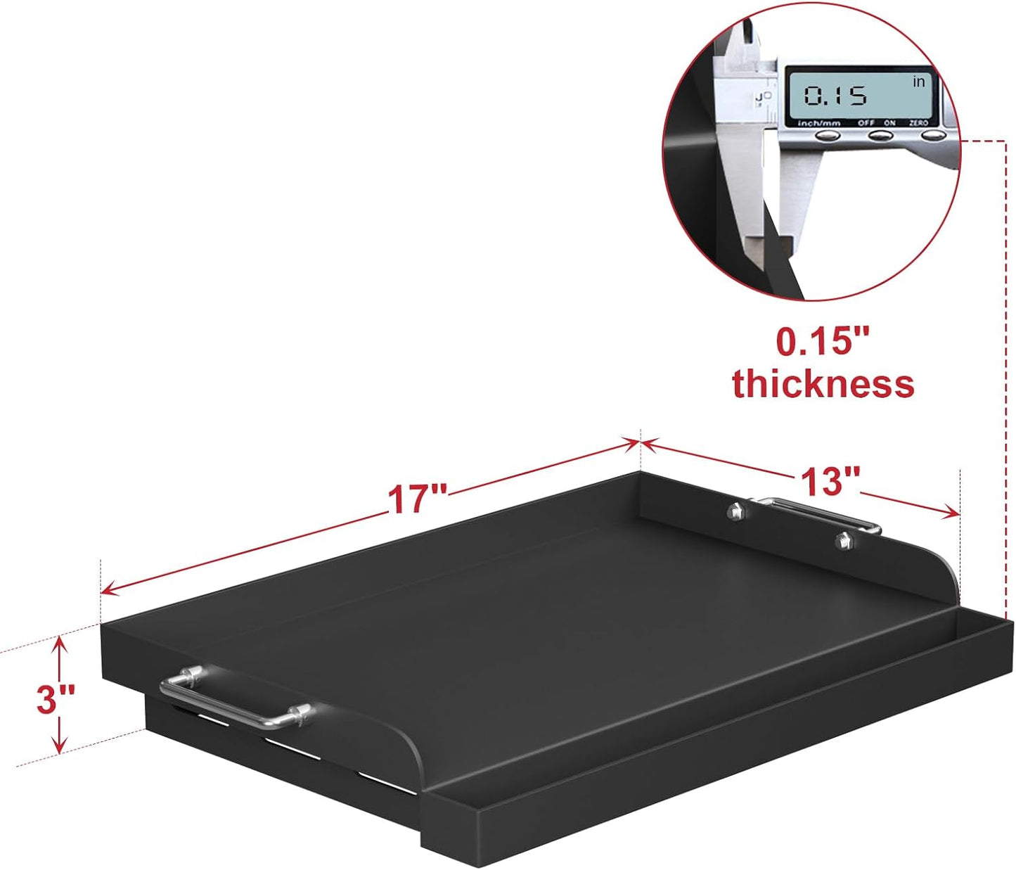 17" x 13" Universal Nonstick Griddle for Gas Grill, Carbon Steel Griddle Plate for BBQ Gas/Charcoal/Gas Stove, Flat Top Plate Grill with Removable Handles for Weber, Charbroil Grills
