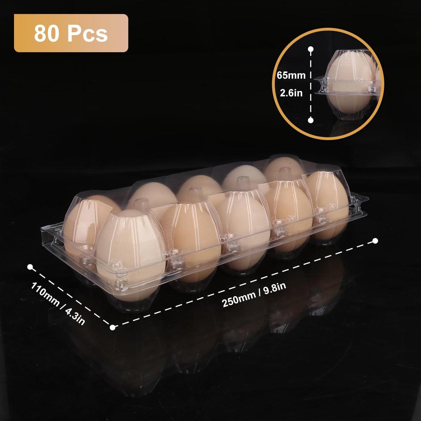 80 Pack Bulk Egg Cartons, Clear Plastic Chicken Egg Holders, Egg Tray Carton Holder for Home & Kitchen, Farm & Market Use, An Eco-Friendly Egg Storage Solution, 10 Grids(Medium Size)