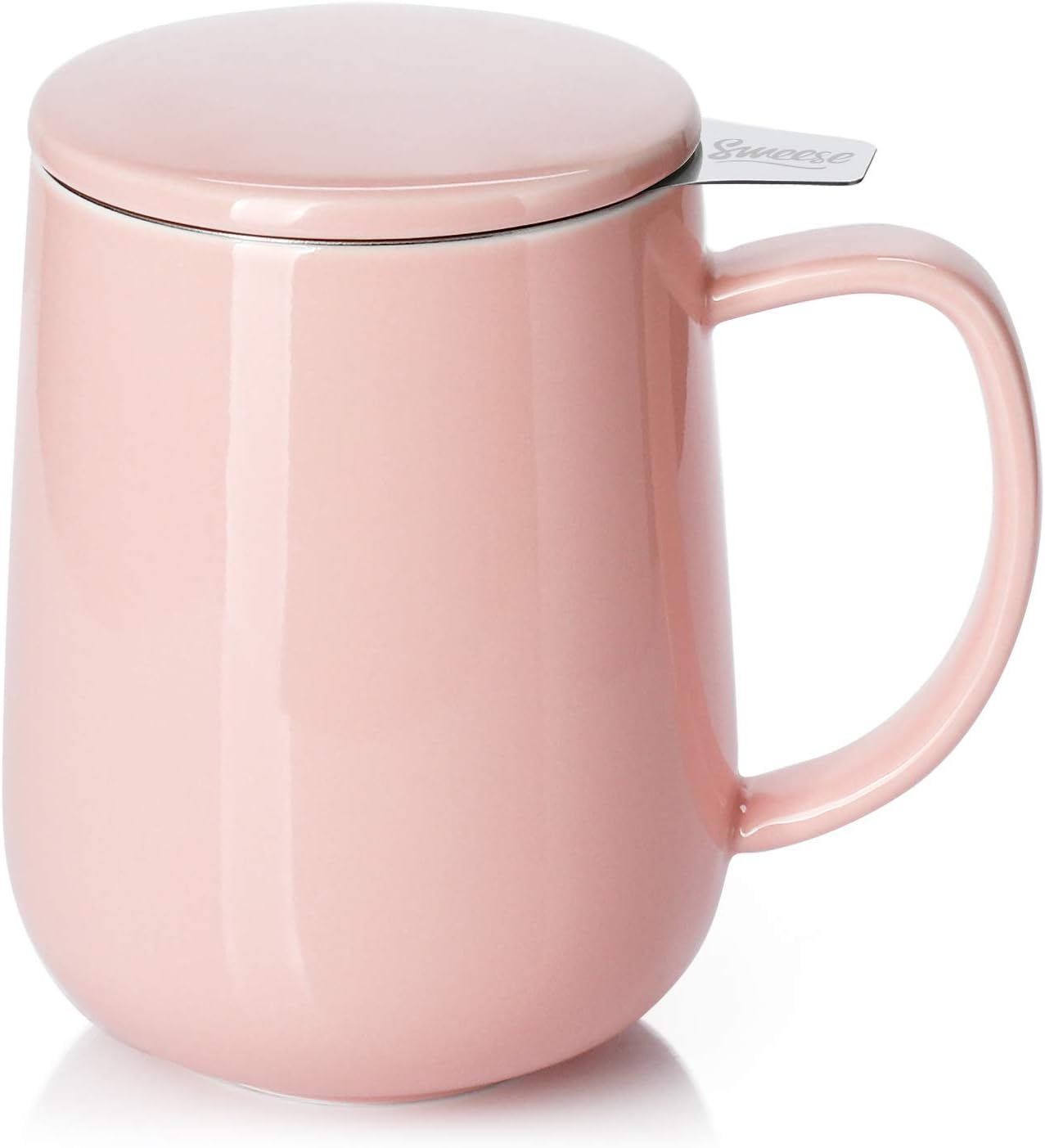 Sweese 20 OZ Porcelain Tea Mug with Infuser and Lid, Loose Leaf Tea Cup, Gifts for Tea Lover - Pink