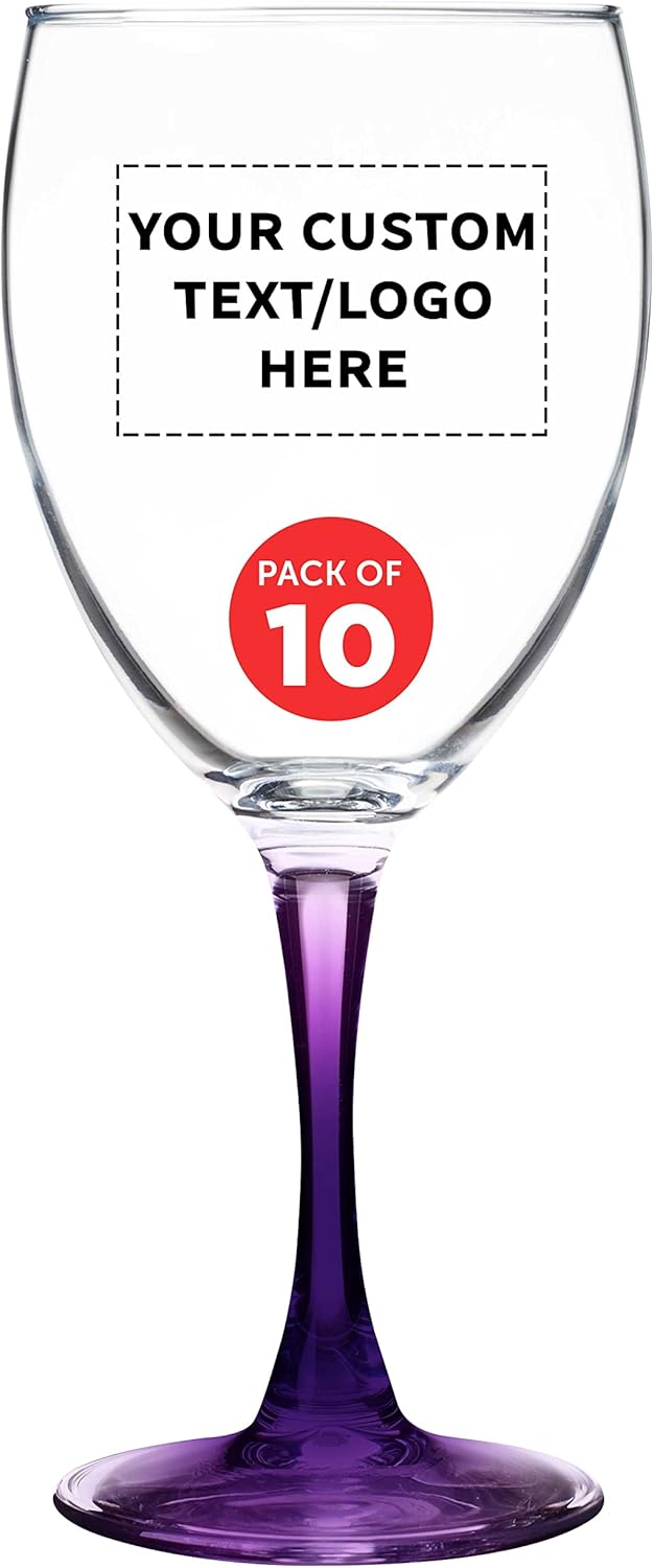Custom Nuance Wine Glasses by ARC 10.5 oz. Set of 10, Personalized Bulk Pack - Restaurant Glassware, Perfect for Red Wine, White Wine, Cocktails - Purple