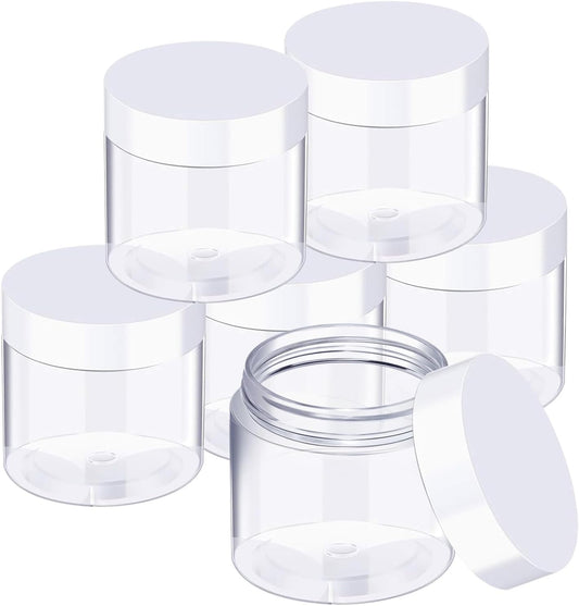 SATINIOR 6 Pack 4 oz Plastic Jars Containers with Lids Wide-mouth Refillable Leakproof Reusable Round Empty Jars for Travel Cosmetic Dry Food Spice Candy Cookie Home Kitchen Organizing(White)
