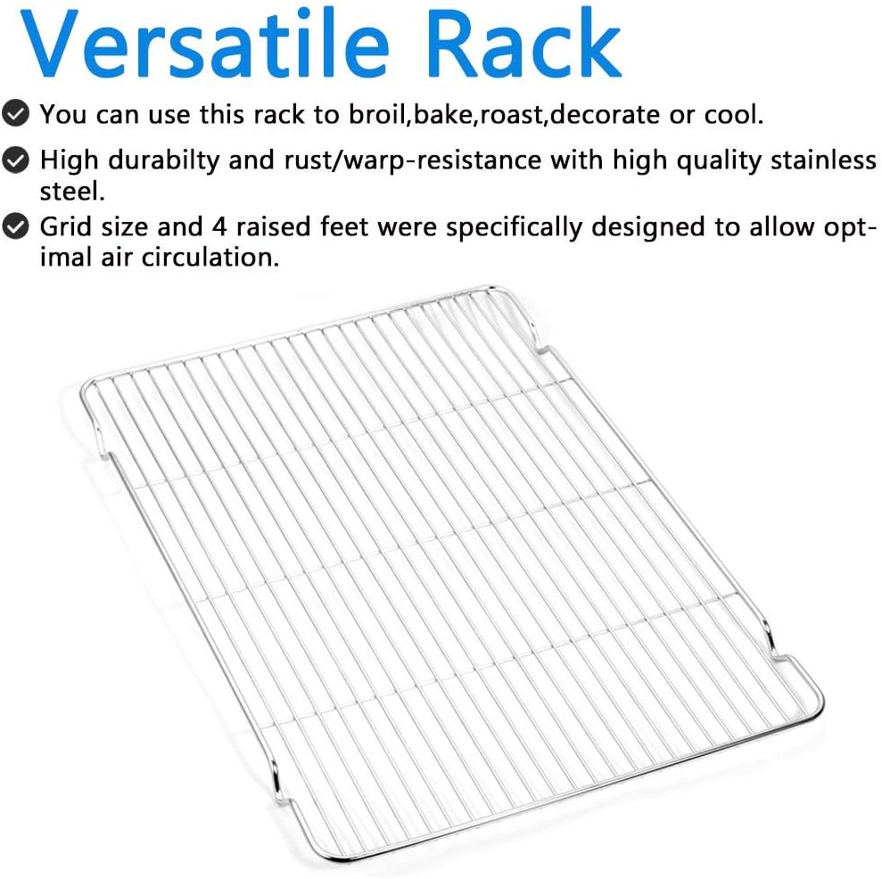 Cookie Sheet and Cooling Rack Set, 16 inch Stainless Steel Baking Pan with a Rack, Professional Bakeware, Healthy & Non-toxic & Rustproof & Easy Clean & Dishwasher Safe