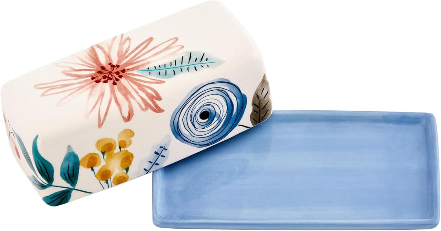 Bico Blossom Symphony Ceramic Butter Dish with Lid, Wide Butter Keeper for Counter, Kitchen Countertop, Microwave and Dishwasher Safe