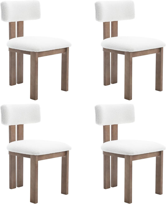 chairus Dining Chairs Set of 4 Faux Fur Dinner Chairs with Solid Wood Kitchen Chairs for Kitchen, Dining Room, Living Room, White