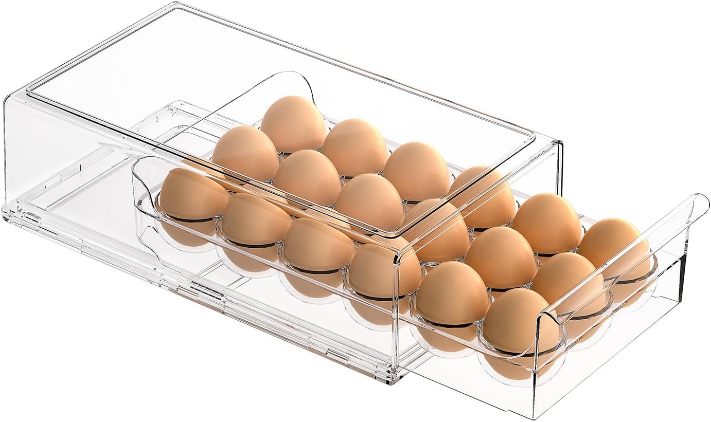 BPA Free Refrigerator Organizer Bins, Stackable Egg Holder, 18 Egg Tray