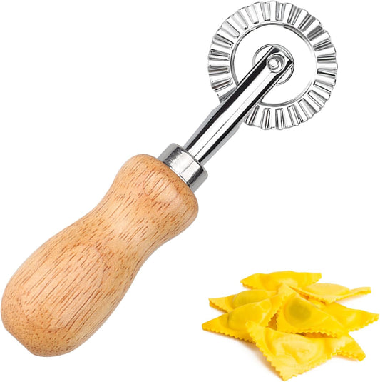 Short Handle Small Cutter Wheel - Exquisite Wooden Handle, Perfect for Pasta, Pizza, Ravioli, Cookie - Versatile Crinkle and Biscuit Cutter for Effortless Slicing