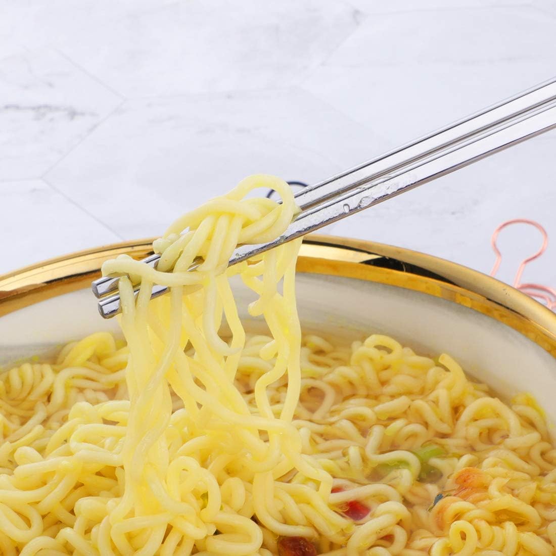 Buyer Star 5-Pair Silver Stainless Steel Chopsticks - Reusable Chinese Square Chopsticks